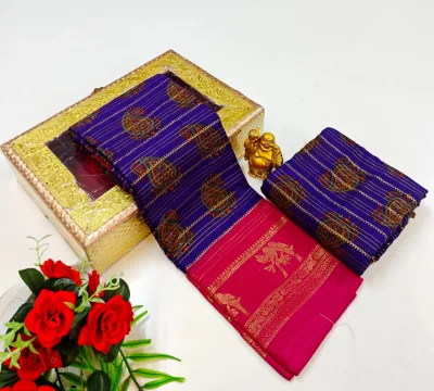 Zig Zag Digital Print Saree with Contrast Jari Border and Line Design Pallu
